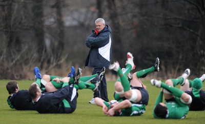 04.02.10 - Wales Rugby Training -  Head coach Warren Gatland looks on during training. 