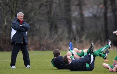 04.02.10 - Wales Rugby Training -  Head coach Warren Gatland looks on during training. 