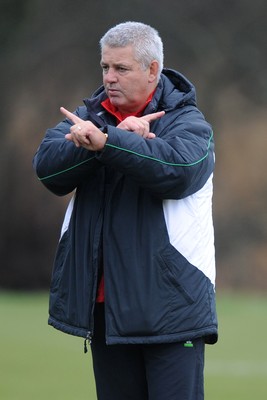 04.02.10 - Wales Rugby Training -  Head coach Warren Gatland makes a point during training. 