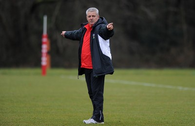 04.02.10 - Wales Rugby Training -  Head coach Warren Gatland makes a point during training. 