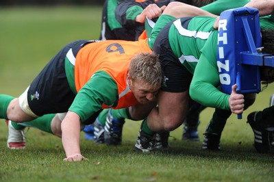 04.02.10 - Wales Rugby Training -  Andy Powell on the scrum machine during training. 