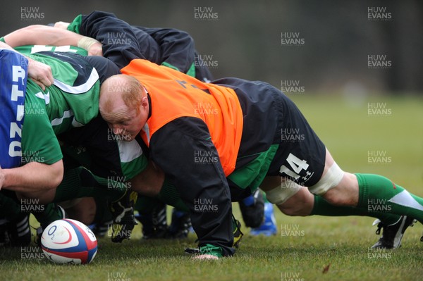 04.02.10 - Wales Rugby Training -  Martyn Williams on the scrum machine during training. 