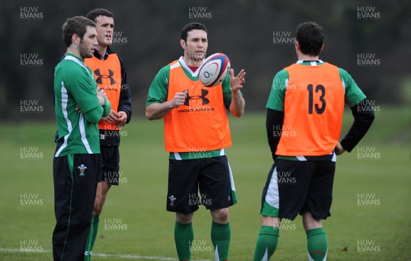 04.02.10 - Wales Rugby Training -  Andrew Bishop, Jamie Roberts, Stephen Jones and James Hook during training. 