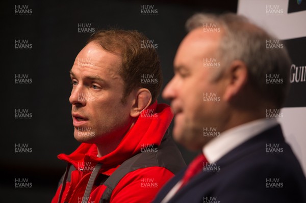 220120 - 2020 Guinness Six Nations Launch - Wales captain Alun Wyn Jones and head coach Wayne Pivac during the 2020 Guinness Six Nations Launch at Tobacco Dock, London