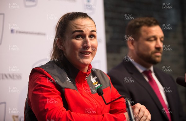220120 - 2020 Guinness Six Nations Launch - Wales Women captain Siwan Lillicrap and coach Chris Horsman during the 2020 Guinness Six Nations Launch at Tobacco Dock, London