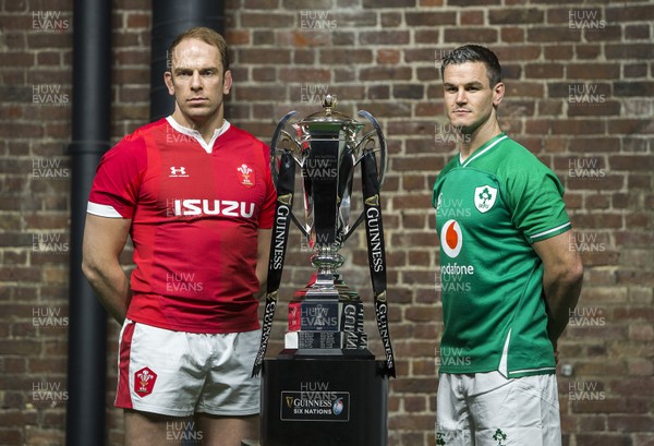 220120 - 2020 Guinness Six Nations Launch - Alun Wyn Jones of Wales and Johnny Sexton of Ireland during the 2020 Guinness Six Nations Launch at Tobacco Dock, London