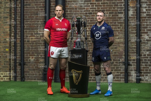220120 - 2020 Guinness Six Nations Launch - Alun Wyn Jones of Wales and Stuart Hogg of Scotland during the 2020 Guinness Six Nations Launch at Tobacco Dock, London