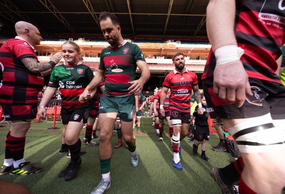 190426 - Aberavon Quins v Clwb Rygbi Cymry Caerdydd, Mens Division 2 Cup - The teams run out at the Principality Stadium