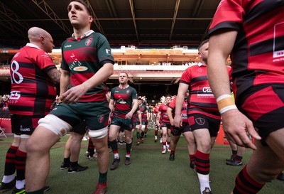 190426 - Aberavon Quins v Clwb Rygbi Cymry Caerdydd, Mens Division 2 Cup - The teams run out at the Principality Stadium