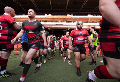 190426 - Aberavon Quins v Clwb Rygbi Cymry Caerdydd, Mens Division 2 Cup - The teams run out at the Principality Stadium
