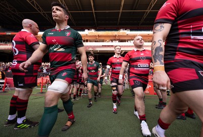 190426 - Aberavon Quins v Clwb Rygbi Cymry Caerdydd, Mens Division 2 Cup - The teams run out at the Principality Stadium