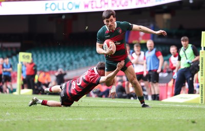 190426 - Aberavon Quins v Clwb Rygbi Cymry Caerdydd, Mens Division 2 Cup - Tomos Jones of CRCC is tackled just short of the line