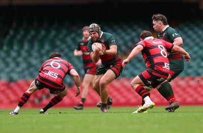 190426 - Aberavon Quins v Clwb Rygbi Cymry Caerdydd, Mens Division 2 Cup - Harry Moyle of CRCC takes on Tyler Hopkins of Aberavon Quins
