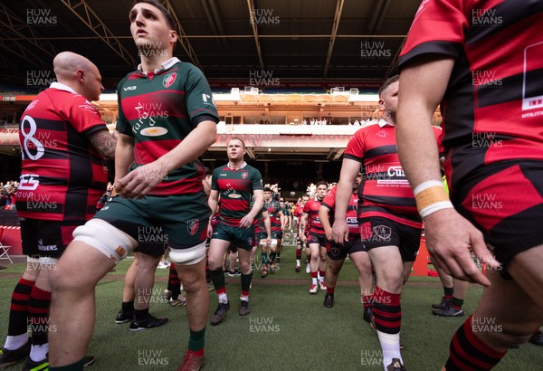 190426 - Aberavon Quins v Clwb Rygbi Cymry Caerdydd, Mens Division 2 Cup - The teams run out at the Principality Stadium
