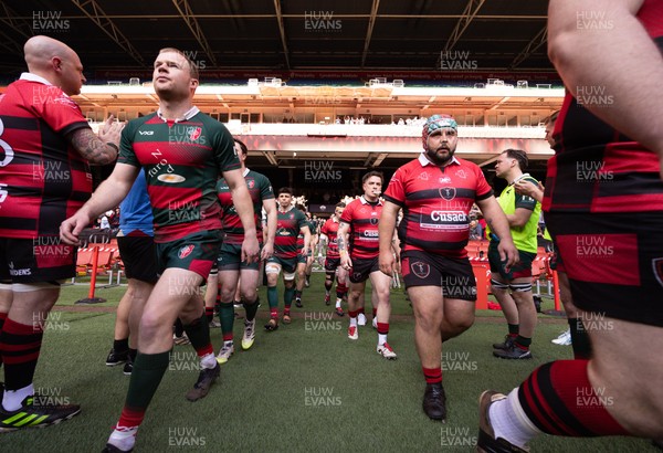 190426 - Aberavon Quins v Clwb Rygbi Cymry Caerdydd, Mens Division 2 Cup - The teams run out at the Principality Stadium