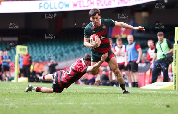 190426 - Aberavon Quins v Clwb Rygbi Cymry Caerdydd, Mens Division 2 Cup - Tomos Jones of CRCC is tackled just short of the line