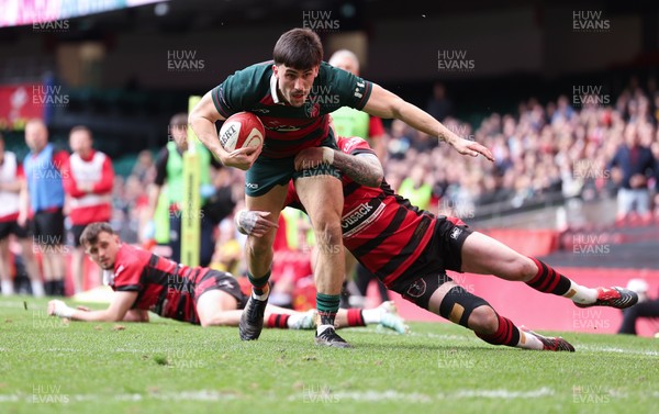 190426 - Aberavon Quins v Clwb Rygbi Cymry Caerdydd, Mens Division 2 Cup - Tomos Jones of CRCC is tackled just short of the line