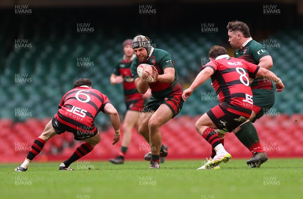 190426 - Aberavon Quins v Clwb Rygbi Cymry Caerdydd, Mens Division 2 Cup - Harry Moyle of CRCC takes on Tyler Hopkins of Aberavon Quins