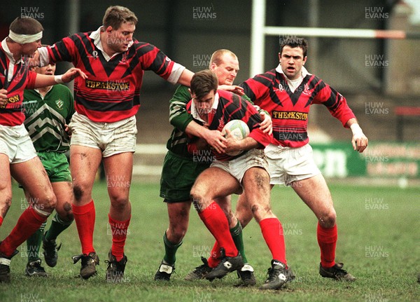 161295 - Aberavon v Caerphilly - Andrew Miers of Aberavon is tackled by Darren Hawthorne