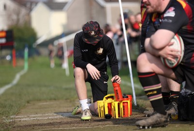 210326 - Abercrave v Dowlais - WRU Division One Semi Final - Filling water bottles on the touchline