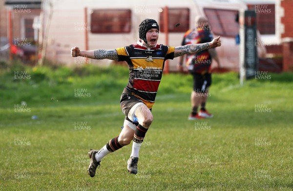 210326 - Abercrave v Dowlais - WRU Division One Semi Final - Steffan Castle Abercrave celebrates the victory