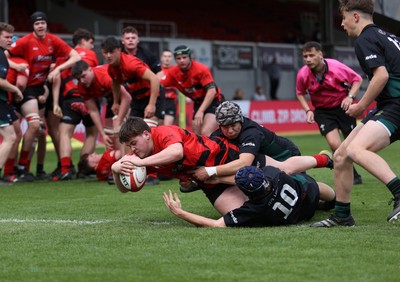 050525 - Abercynon v Llantrisant - U18 Shield Final - Boys U18s Finals Day - Kian Cadogan of Abercynon scores a try