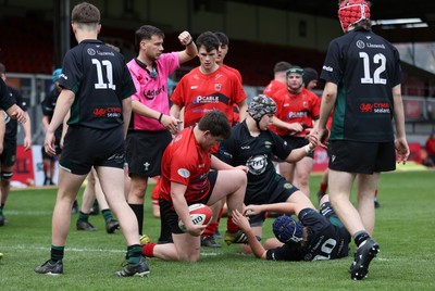 050525 - Abercynon v Llantrisant - U18 Shield Final - Boys U18s Finals Day - Kian Cadogan of Abercynon scores a try