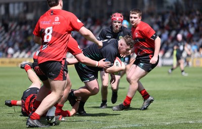 050525 - Abercynon v Llantrisant - U18 Shield Final - Boys U18s Finals Day - Alfie Beazer of Llantrisant scores a try