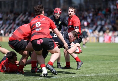 050525 - Abercynon v Llantrisant - U18 Shield Final - Boys U18s Finals Day - Alfie Beazer of Llantrisant scores a try