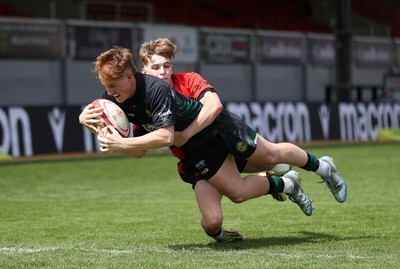 050525 - Abercynon v Llantrisant - U18 Shield Final - Boys U18s Finals Day - Regan Young of Llantrisant scores a try