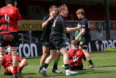 050525 - Abercynon v Llantrisant - U18 Shield Final - Boys U18s Finals Day - Regan Young of Llantrisant celebrates scoring a try