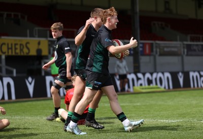 050525 - Abercynon v Llantrisant - U18 Shield Final - Boys U18s Finals Day - Regan Young of Llantrisant celebrates scoring a try