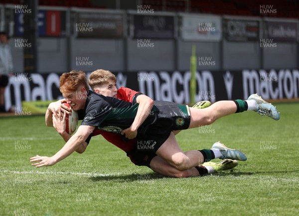 050525 - Abercynon v Llantrisant - U18 Shield Final - Boys U18s Finals Day - Regan Young of Llantrisant scores a try