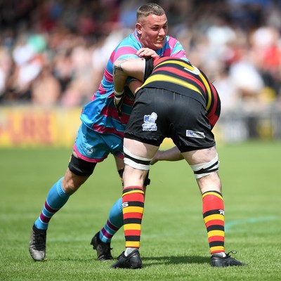 110525 - Aberteifi RFC v Newport Saracens - Mens Division 3 Cup Final - Joe Corten of Newport Saracens is challenged by Dan Jones of Aberteifi