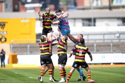 110525 - Aberteifi RFC v Newport Saracens - Mens Division 3 Cup Final - Daf Rotie of Aberteifi wins the line-out