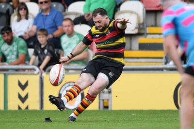 110525 - Aberteifi RFC v Newport Saracens - Mens Division 3 Cup Final - Shaun Leonard of Aberteifi kicks a penalty