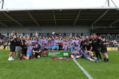110525 - Aberteifi RFC v Newport Saracens - Mens Division 3 Cup Final - Newport Saracens celebrate lifting the trophy at full time