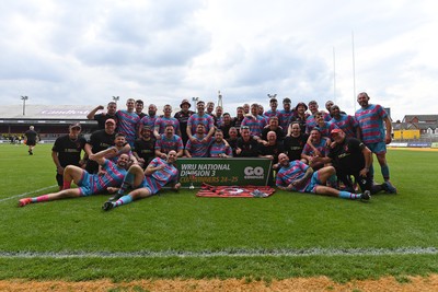 110525 - Aberteifi RFC v Newport Saracens - Mens Division 3 Cup Final - Newport Saracens celebrate lifting the trophy at full time