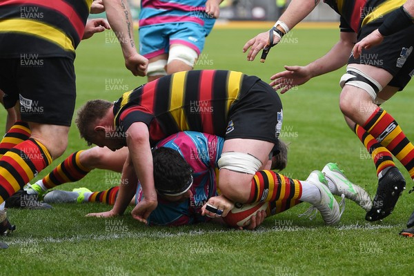 110525 - Aberteifi RFC v Newport Saracens - Mens Division 3 Cup Final - Brian Feeney of Newport Saracens scores the first try of the game