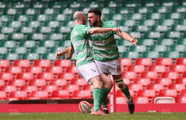 080423 - Abertillery BG v Vardre, WRU National Division 3 Cup Final - Aled Penn of Abertillery BG celebrates with Nathan Corlett of Abertillery BG after races in to score try