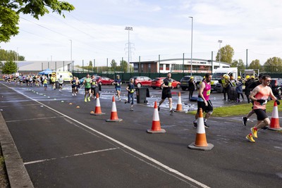 280424 - ABP Newport Marathon - Newport International Sports Village - Band playing to runners