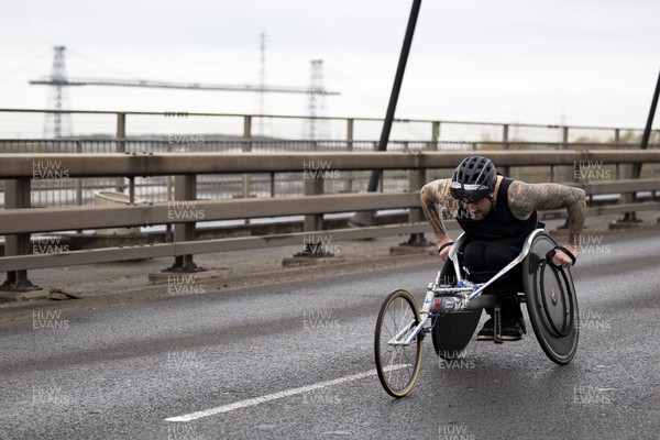 160423 - ABP Newport Wales Marathon and 10K - Wheelchair athletes cross the Newport Southern Distributor Bridge 