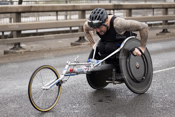 160423 - ABP Newport Wales Marathon and 10K - Wheelchair athletes cross the Newport Southern Distributor Bridge 