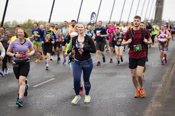 160423 - ABP Newport Wales Marathon and 10K - Runners cross the Newport Southern Distributor Bridge 
