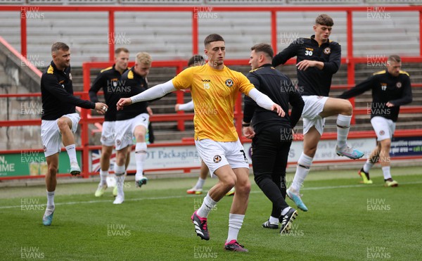 050823 - Accrington Stanley v Newport County - Sky Bet League 2 - Warm up with Josh Seberry of Newport County in front