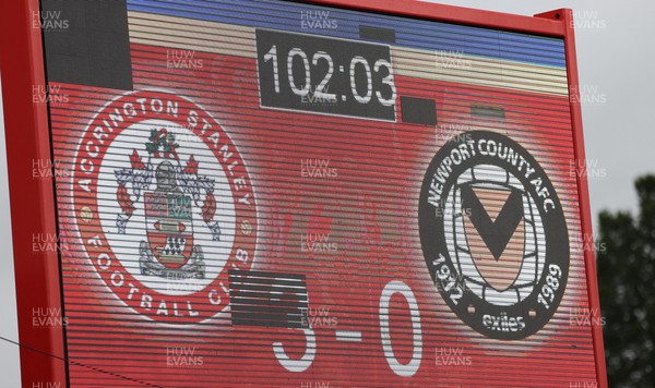 050823 - Accrington Stanley v Newport County - Sky Bet League 2 - Scoreboard with minutes played