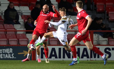 110325 - Accrington Stanley v Newport County - Sky Bet League 2 - Kai Whitmore of Newport and Farrend Rawson of Accrington