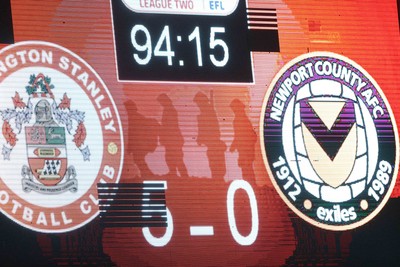 110325 - Accrington Stanley v Newport County - Sky Bet League 2 - Scoreboard shows the 5-0 result