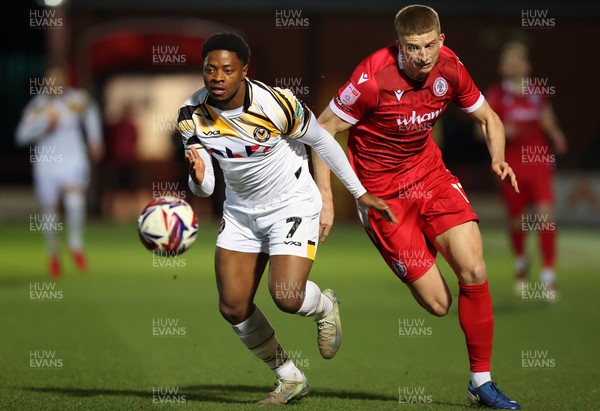 110325 - Accrington Stanley v Newport County - Sky Bet League 2 - Michael Spellman of Newport fall over Farrend Rawson of Accrington