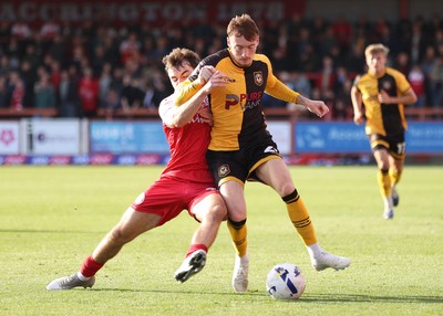 111025 - Accrington Stanley v Newport County - Sky Bet League 2 - Michael Spellman of Newport and Connor O'Brien of Accrington
